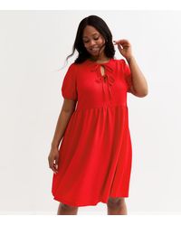 New Look - Plus Size Crinkled Texture Tie Front Mini Dress Curves - Lyst