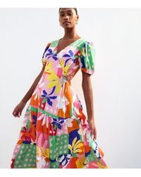 New Look - Multicoloured Patchwork Print Wrap Style Midi Dress - Lyst
