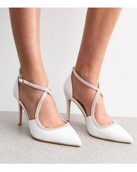 New Look - Wide Fit Faux Leather Diamante Embellished Open Court Shoes Vegan - Lyst