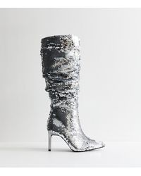 New Look - Sequinned Stiletto Knee High Boots Vegan - Lyst