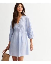 New Look - Light Broderie Sleeve Smock Mini Dress - Lyst
