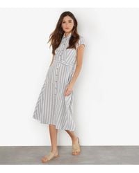 Apricot - Linen-Blend Stripe Print Belted Midi Dress New Look - Lyst