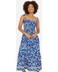 Yumi' - Abstract Print Shirred Midi Dress New Look - Lyst
