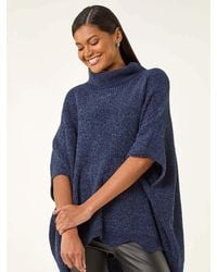 Roman - Roll Neck Chenille Knit Poncho - Lyst