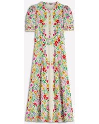 fitted lace wedding dress Bella Puff Sleeve Maxi Dress-Multi, Blossom Cascade