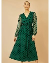 Yumi' - Spot Mesh Wrap Midi Skater Dress - Lyst