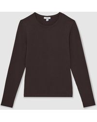 Reiss - Jada - Plum Purple Cotton Crew-neck Long-sleeve T-shirt With Stretch, X-small (us 2) - Lyst