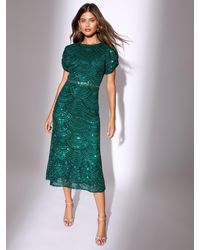 Lipsy - Sleeve Fit Premium Sequin Embellished Short And Flare Midi Dress - Lyst