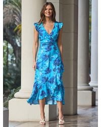 Sosandar - Floral Print Ruffle Hem Belted Dress - Lyst