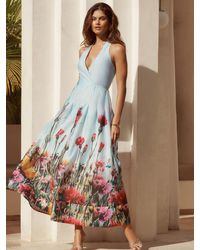Lipsy - X Mandy Sade Halter Neck Floral Print Plunge Midaxi Dress - Lyst