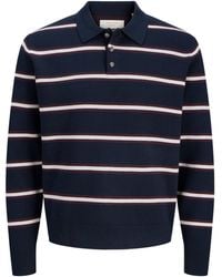 Jack & Jones - Long Sleeve Stripe Knit Polo Shirt - Lyst