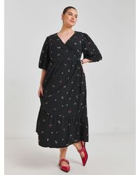 Simply Be - Puff Sleeve Woven Wrap Midi Dress - Lyst