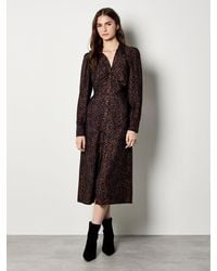 Apricot - Printed Ruched Long Sleeve Midi Dress - Lyst