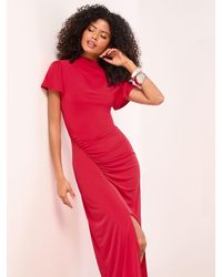 Lipsy - High Neck Ruched Short Sleeve Jersey Midi Dress - Lyst
