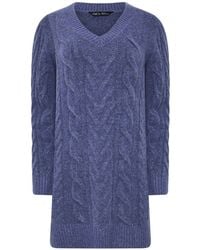 M Com - V-Neck Cable Knit Tunic Jumper - Lyst