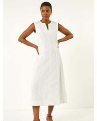 Roman - Panel Detail 100% Cotton Midi Dress - Lyst