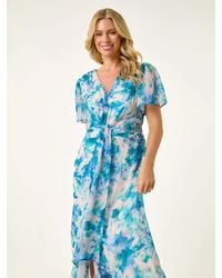 Roman - Petite Abstract Print Ruched Midi Dress - Lyst