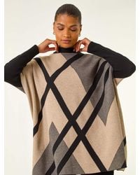Roman - Plaid Asymmetric Knit Poncho - Lyst