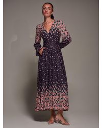 Jolie Moi - Mirrored Print Long Sleeve Mesh Maxi Dress - Lyst