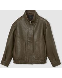 Reiss - Kiara Oversize Grained-Leather Bomber Jacket - Lyst