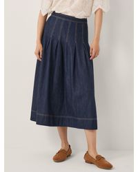 Monsoon - Darcie Pleated Denim Midi Skirt - Lyst