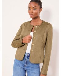 Lipsy - Faux Suede Whipstitch Detail Collarless Jacket - Lyst