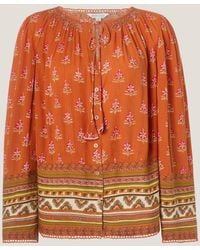 Monsoon - Amaya Tie Neck Floral Print Long Sleeve Blouse With Lace Trim - Lyst