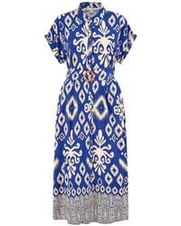 Yumi' - Abstract Geo Print Relaxed Midi Shirt Dress With Belt - Lyst