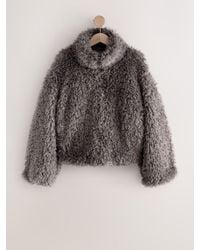 Next - Funnel Neck Zip Through Faux Fur Jacket - Lyst
