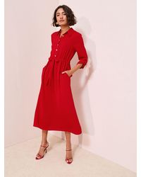 Friends Like These - Petite Long Sleeve Button Through Midi Shirt Dress - Lyst