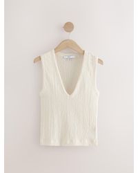 Next - Ecru Sleeveless Textured V-Neck Tank Top - Lyst