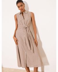 Lipsy - Cotton Stripe Sleeveless Collar Shirt Belted Waist Midi Dress - Lyst