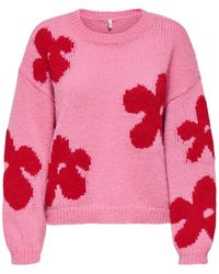 ONLY - Cosy Round Neck Flower Knit Jumper - Lyst