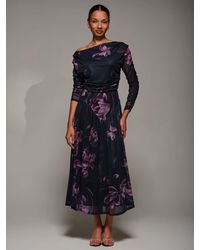 Jolie Moi - Long Sleeve Asymmetric Gathered Mesh Midi Dress - Lyst