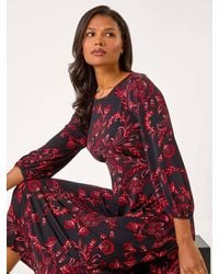 Roman - Floral Print A-Line Midi Dress - Lyst