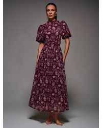 Jolie Moi - Puffy Sleeve Printed Mesh Maxi Dress - Lyst