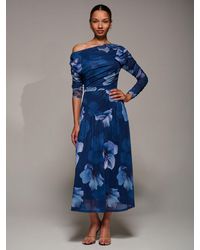 Jolie Moi - Long Sleeve Asymmetric Gathered Mesh Midi Dress - Lyst
