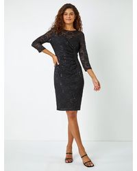 Roman - Sequin Lace Ruched Stretch Dress - Lyst