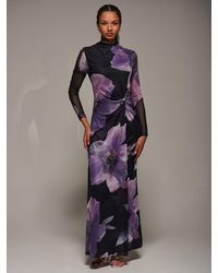 Jolie Moi - High Neck Long Sleeve Mesh Maxi Dress - Lyst