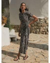 Threadbare - Tie Front Side Split 100% Cotton Jersey Midi Dress - Lyst