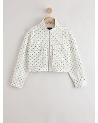 Next - Ecru/ Polka Dot Funnel Neck Zip Through Boxy Denim Jacket - Lyst