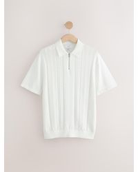 Next - Regular Fit 100% Cotton Short Sleeve Knit Pointelle Quarter Zip Polo Shirt - Lyst
