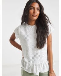 Simply Be - 100% Cotton Broderie Cap Sleeve Peplum Top - Lyst