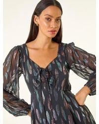 Roman - Foil Print Tie Front Fit & Flare Dress - Lyst