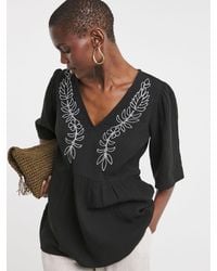 JD Williams - Embroidered Cheesecloth V-Neck Short Sleeve 100% Cotton Smock Top - Lyst