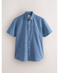 Next - Regular Fit Short Sleeve Embroided Print Smart Shirt - Lyst