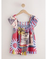 Next - Flutter Sleeve Button Front Top With Linen - Lyst