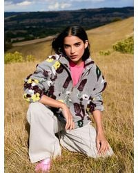 Next - Floral Jacquard Floral Jaquarded Borg Half Zip Neck Fleece Sweatshirt - Lyst