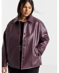 Simply Be - Simply Be Blackcurrant Pu Button Through Shacket - Lyst