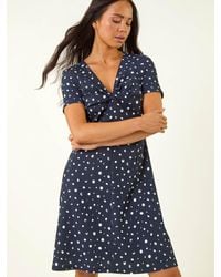 Roman - Petite Spot Print Twist Front Dress - Lyst